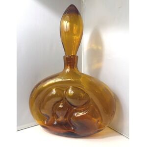 Vintage Empoli Decanter Madonna and Child Amber Art Glass MCM with Stopper
